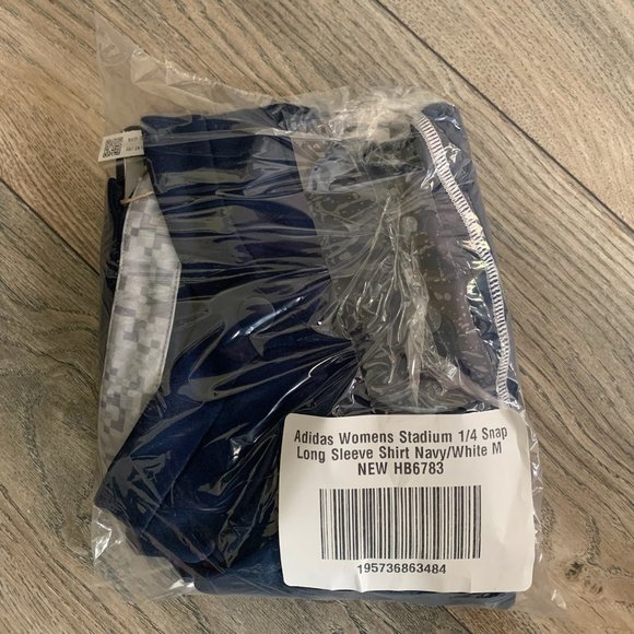 NWT ADIDAS WOMEN'S STADIUM 1/4 SNAP LONG SLEEVE SHIRT NAVY/WHITE MEDIUM - Picture 10 of 13